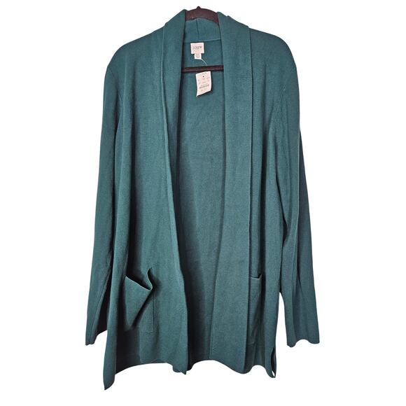 NEW J.Crew XXL Chelsea Sweater Blazer Dark Emerald Green Open Front Cotton - Picture 1 of 4